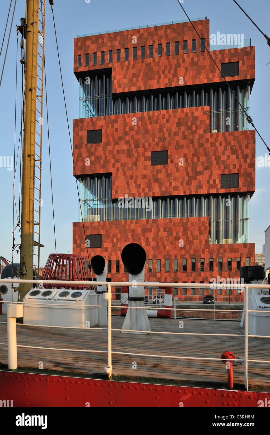 Il museo MAS / Museo aan de Stroom nel porto di Anversa, Belgio Foto Stock