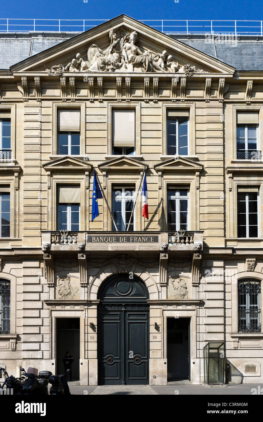 Il quartier generale della Banque de France sulla Rue Croix des Petits Champs, Parigi, Francia Foto Stock