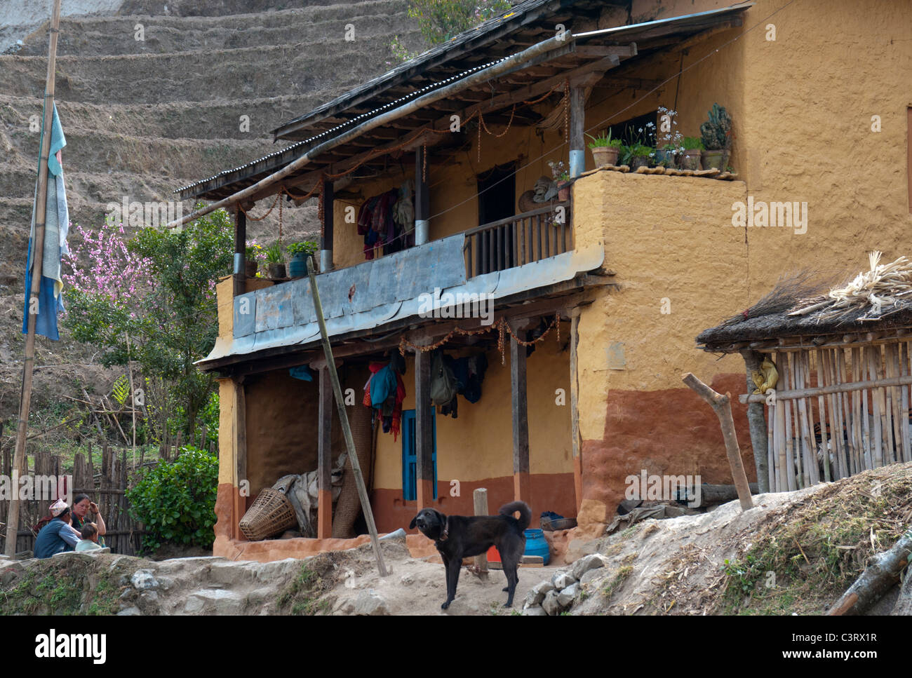 Homestead in un piccolo villaggio nella valle di Kathmandu, Nepal Foto Stock