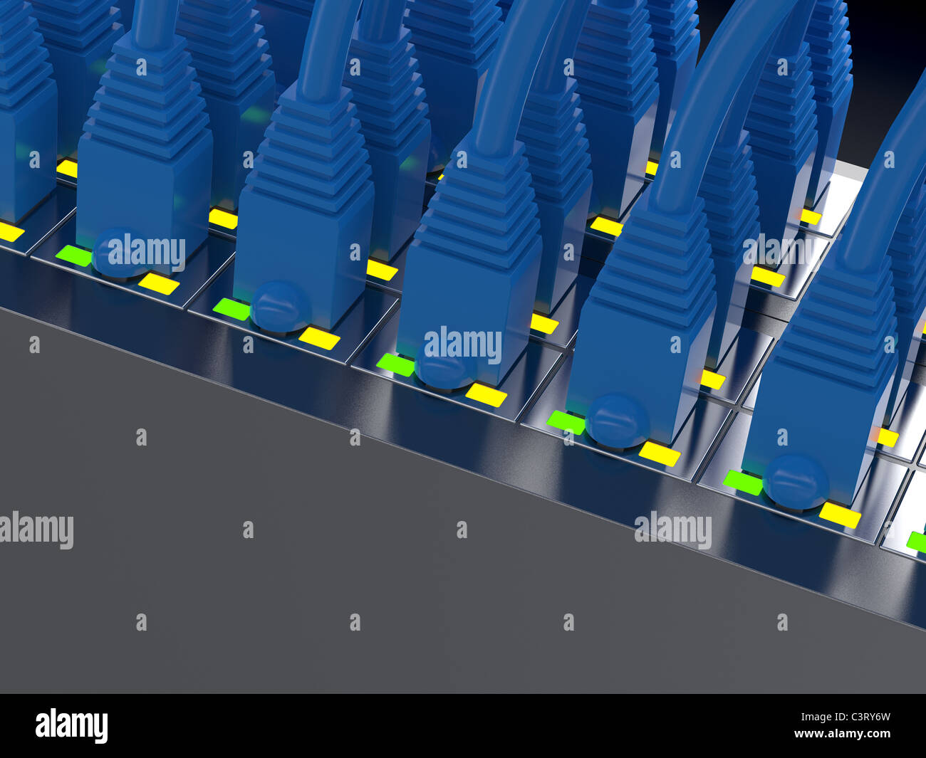 Router e blu cavi di rete close up Foto Stock