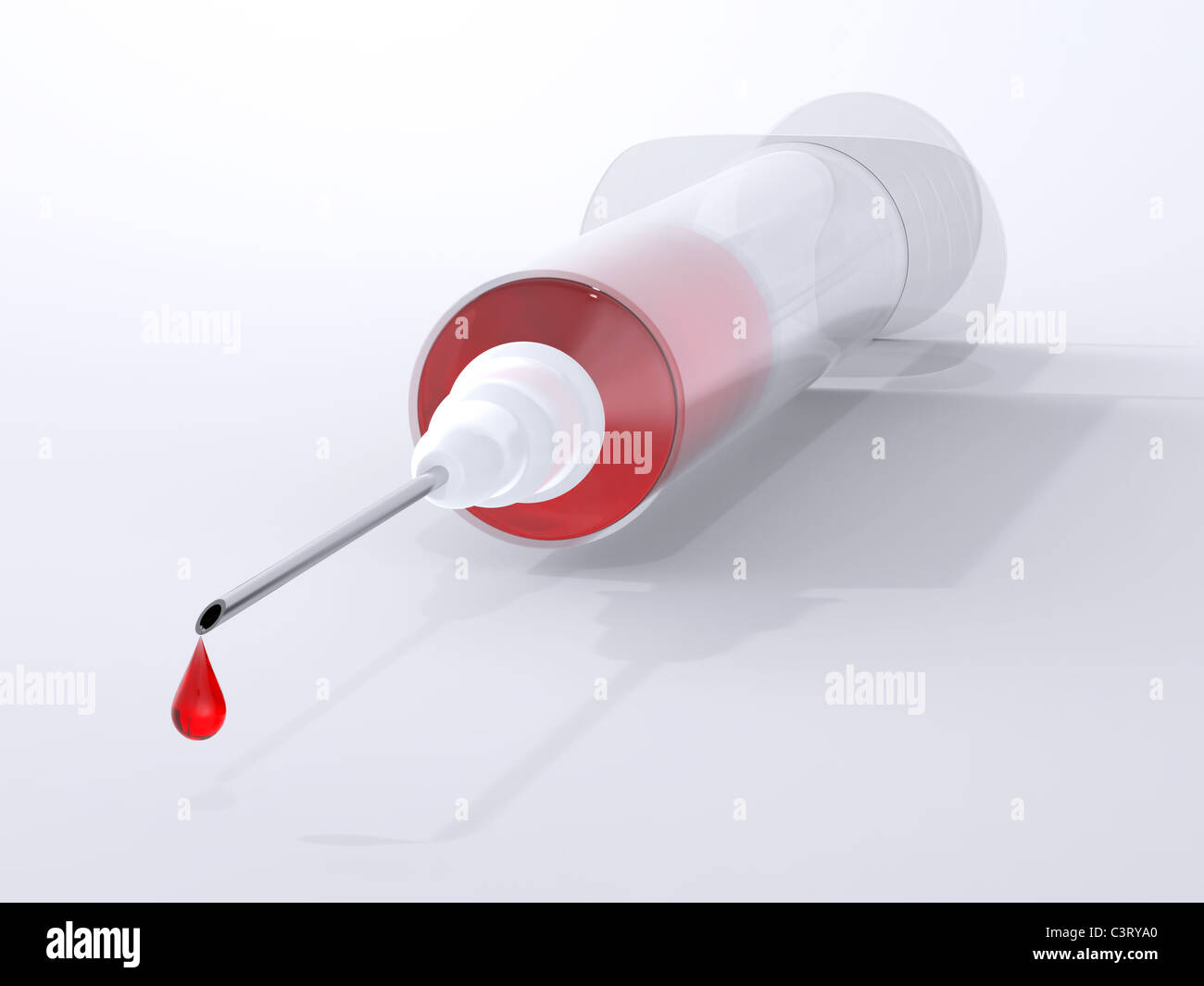 Iniezione con caduta di rosso sull'ago Foto Stock