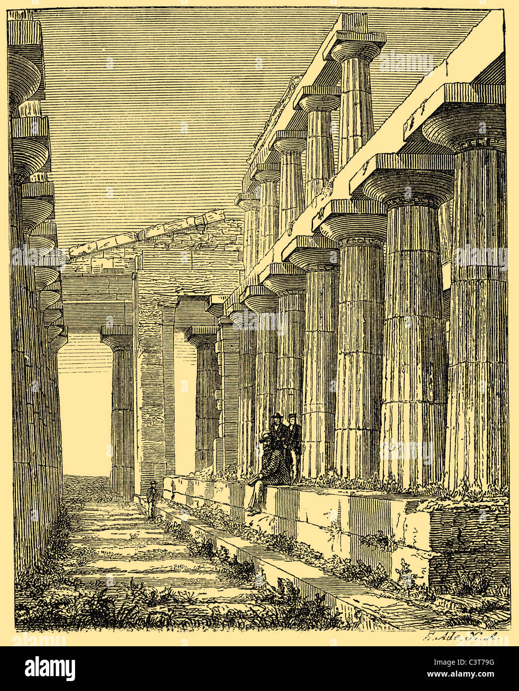 Vista interna del grande tempio di Paestum, Italia Foto Stock