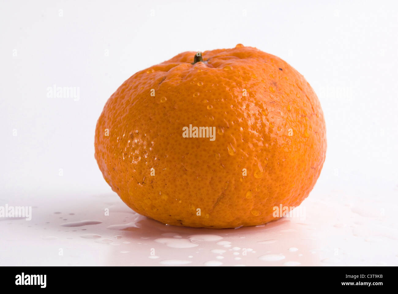 Succosa tangerine coperti da gocce di acqua. Isolato su sfondo bianco Foto Stock