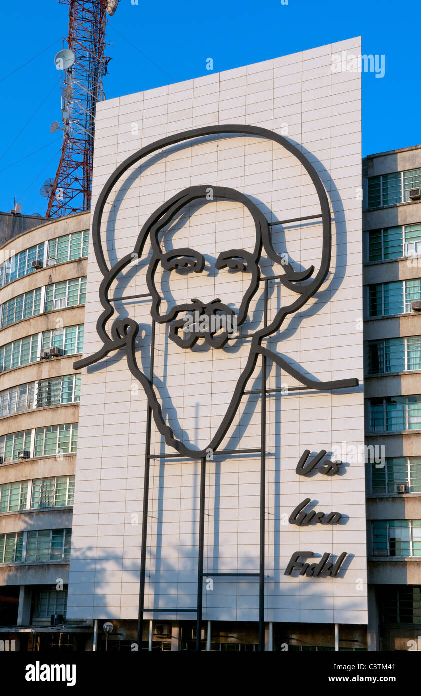 Camilo Cienfuegos nuovo artwork per hero nella Piazza della Rivoluzione a l Avana Cuba Foto Stock