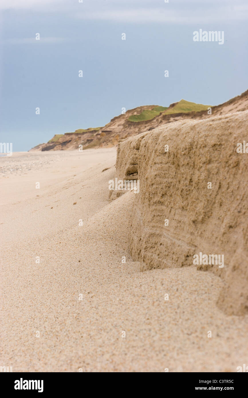 Bella spiaggia deserta di Agger, nello Jutland, Danimarca con erba e dune Foto Stock