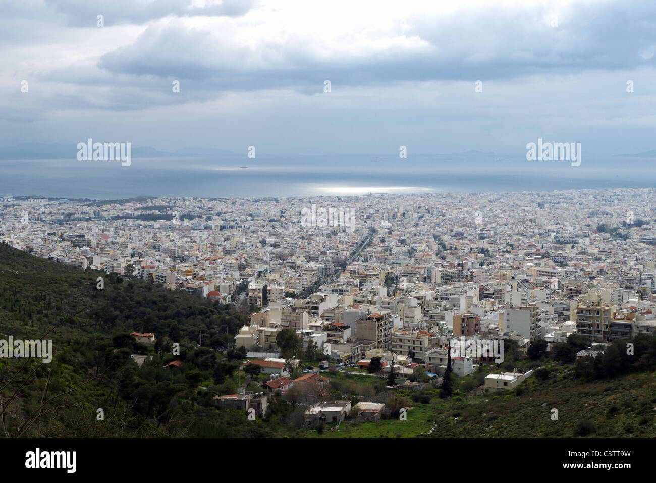 Grecia Atene una vista sopra la città tentacolari Foto Stock