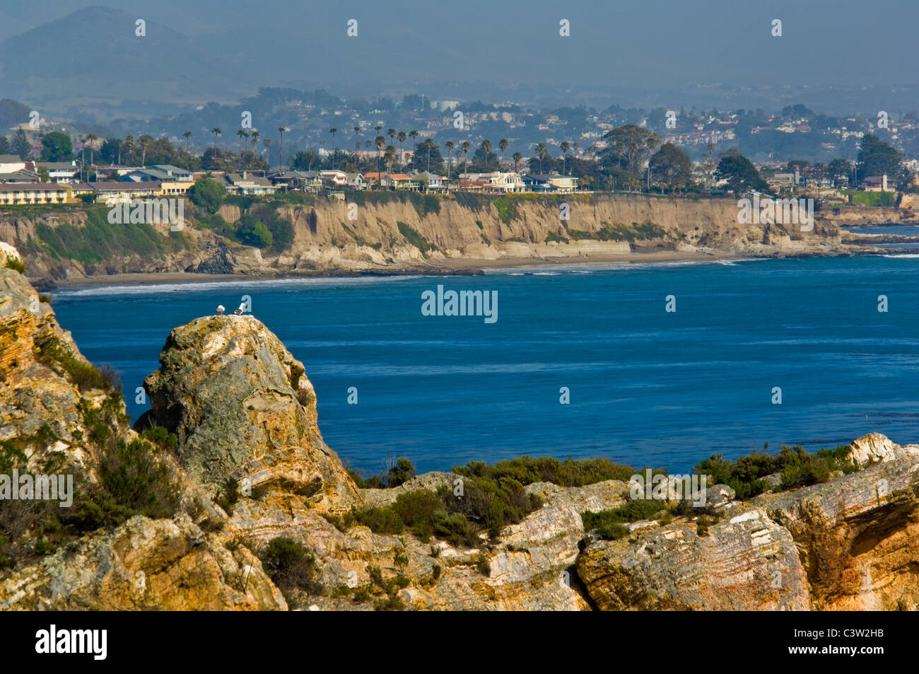 Scogliere rocciose sopra San Luis Obispo Bay, vicino ad Avila Beach, California Foto Stock