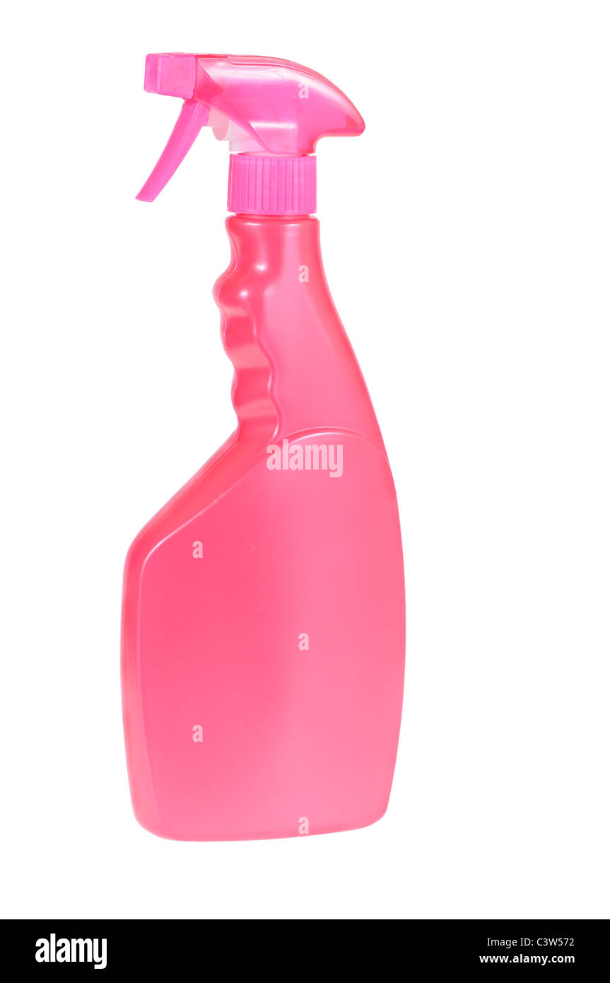 Rosa di plastica bottiglia isolato su uno sfondo bianco Foto Stock