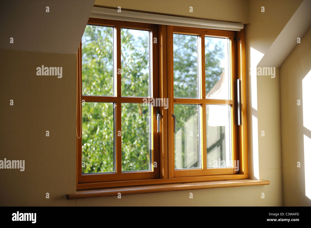 I doppi vetri in legno del telaio della finestra nella casa. Foto Stock