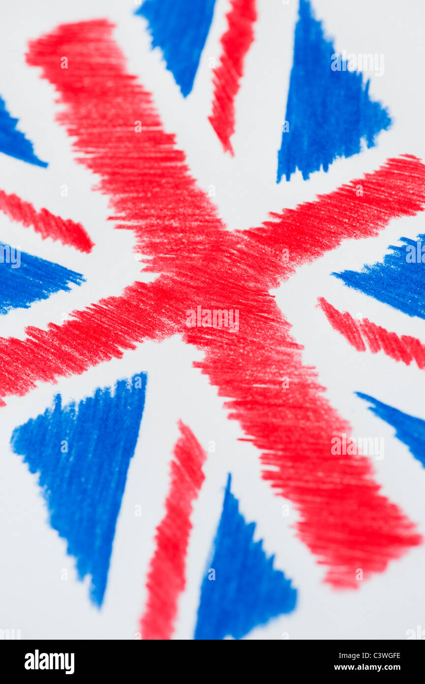 Union Jack. Colorato disegno a matita Foto Stock