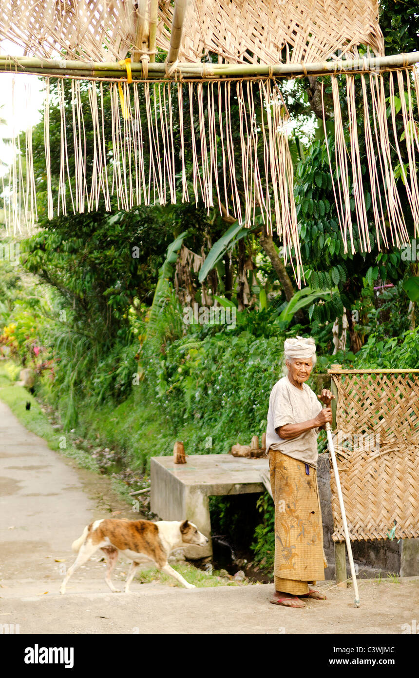 Vecchia donna in Bali Indonesia village Foto Stock