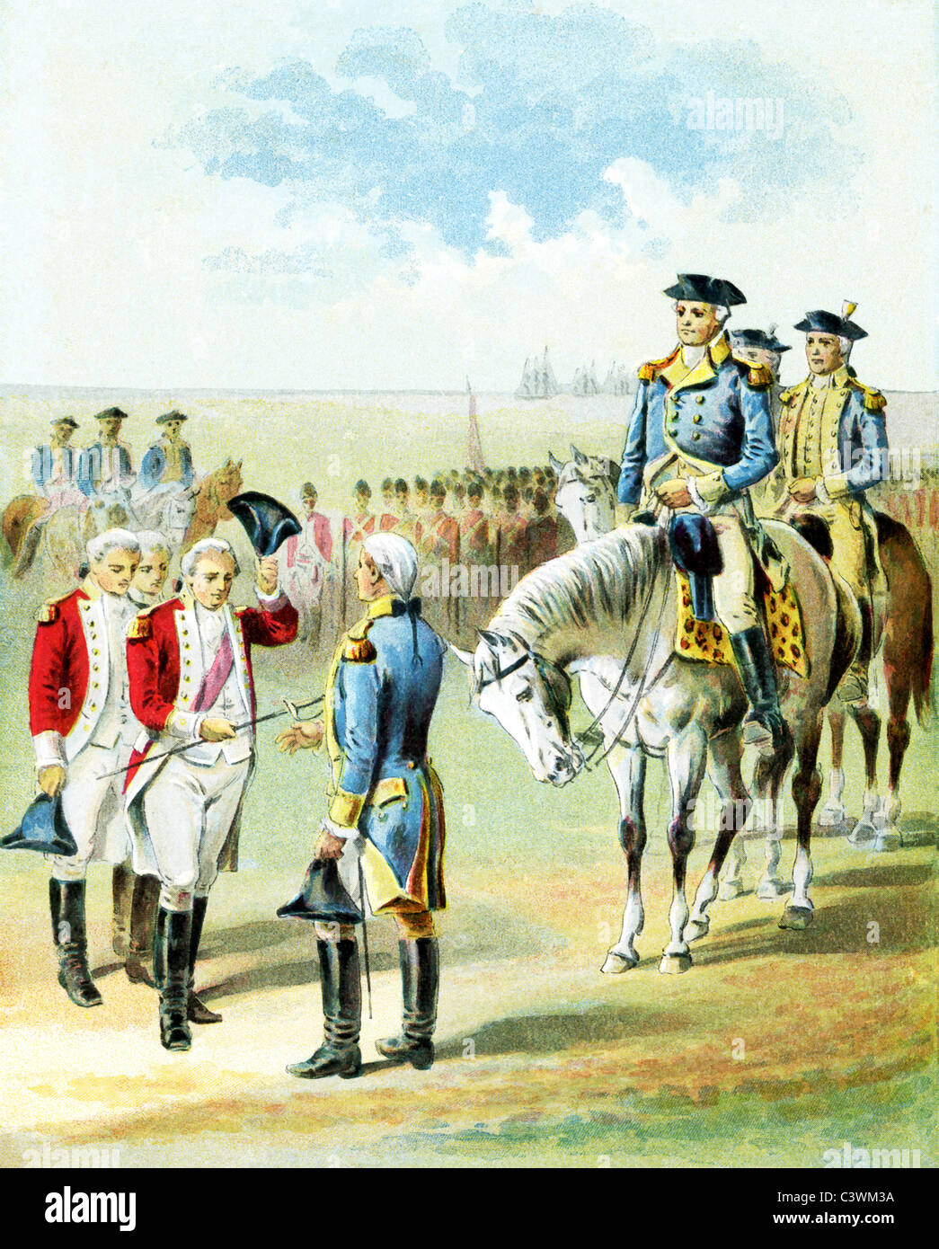 Il 19 ottobre 1781, la British sotto il comando del generale Cornwallis si arrese a George Washington. Foto Stock