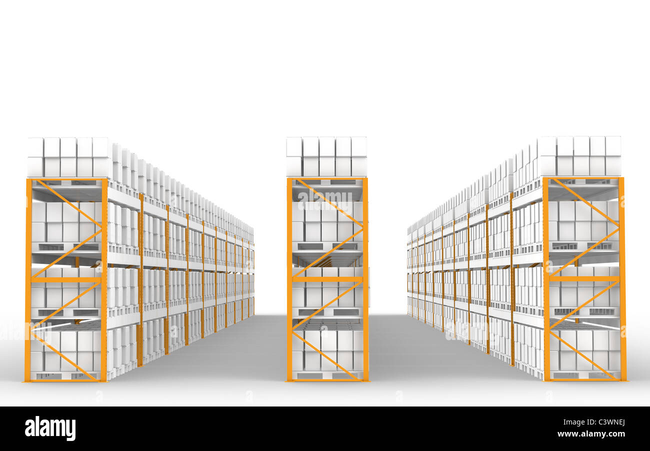 Rack x 30. Ripiani in una fila con massa ombra. Parte della serie di magazzino. Con le ombre. Foto Stock