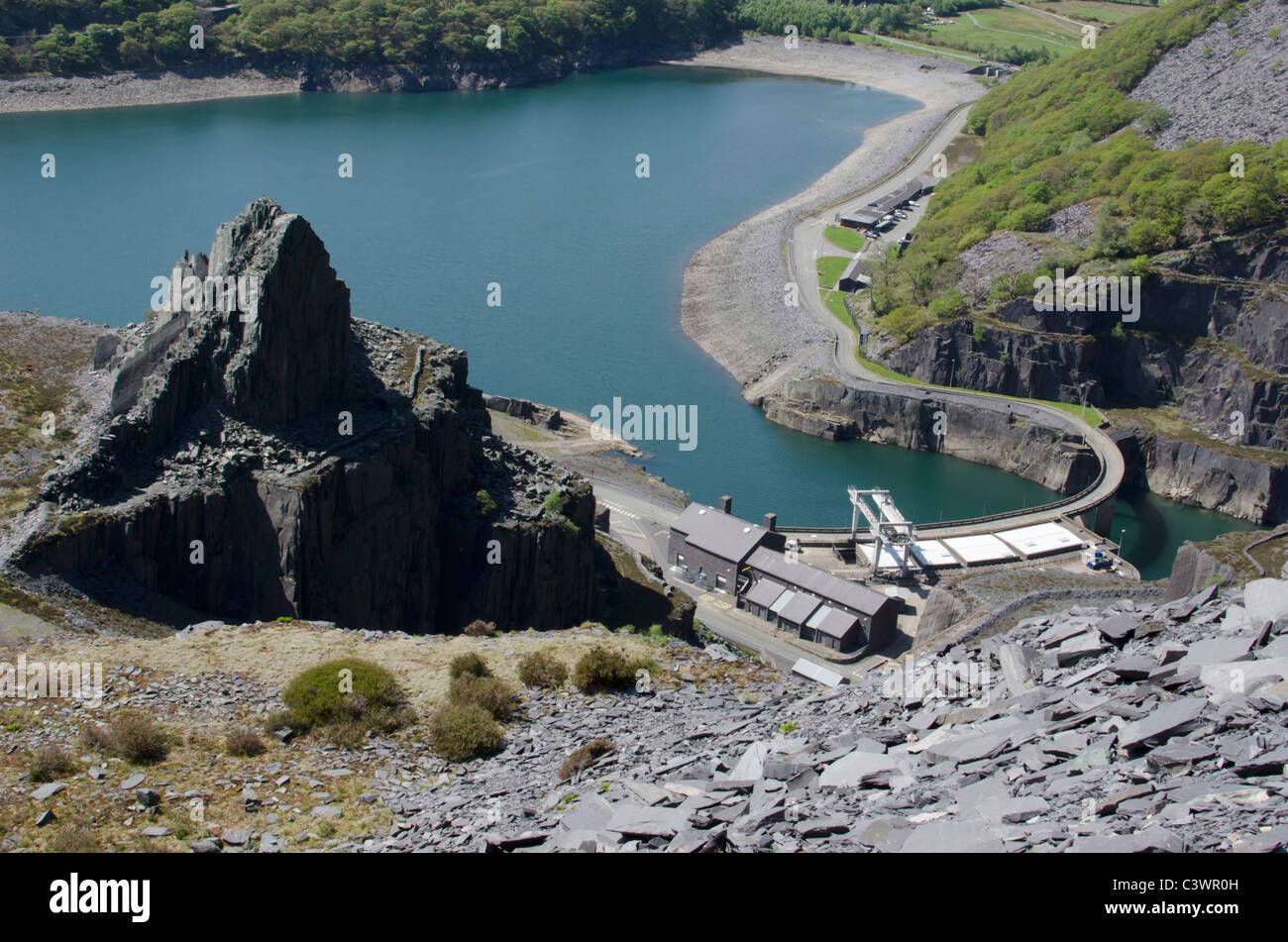 Dinorwig centrale idroelettrica, Llyn Peris serbatoio, Snowdonia, Galles del Nord, Regno Unito Foto Stock