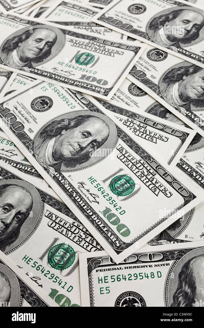 Centinaia di fatture del dollaro per lo sfondo Foto Stock