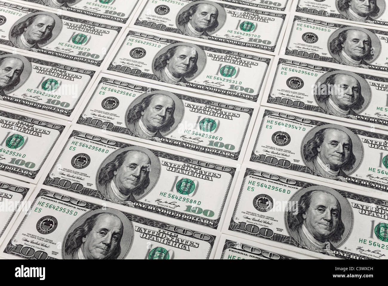 Centinaia di nuove fatture del dollaro per lo sfondo Foto Stock