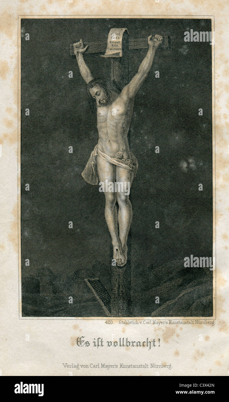 La crocifissione di Cristo (incisione in acciaio Carl Mayer. Intstitut arti, Norimberga) Foto Stock