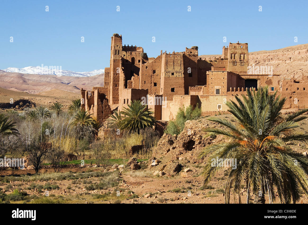 La bellissima Tamdaght kasbah (fortezza). Alto Atlante, Marocco Foto Stock