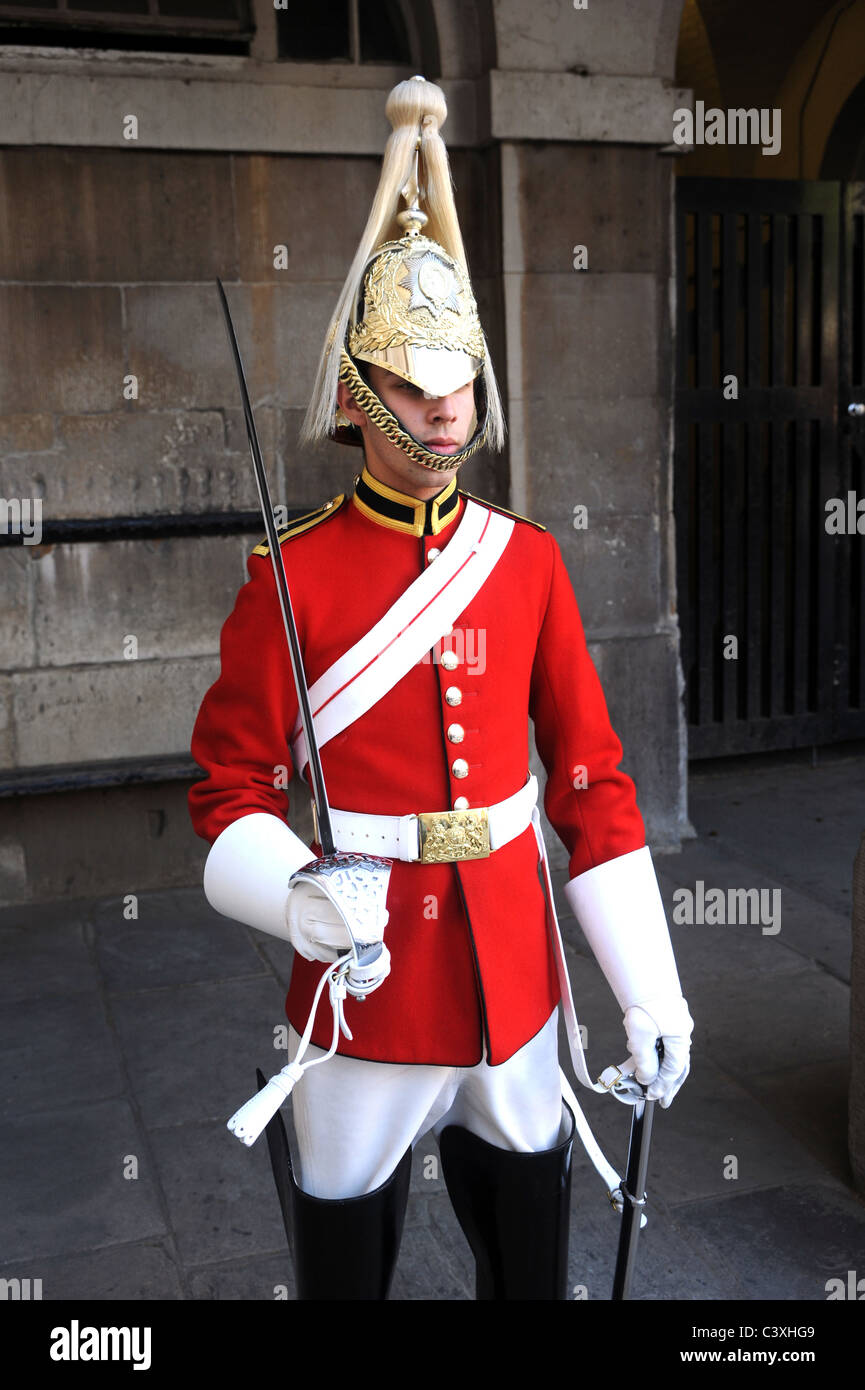 Un soldato di cavalleria della vita delle guardie della cavalleria della famiglia sulla parata. Foto Stock