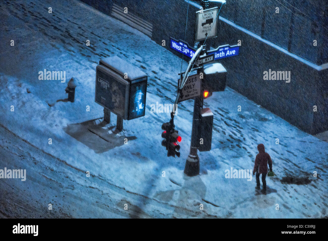Blizzard, New York City, 2010, Midtown West, meteo tempesta di neve, neve Foto Stock