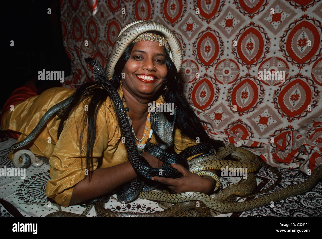 Il serpente incantatore con cobra e altri serpenti. Jaipur - India Foto Stock