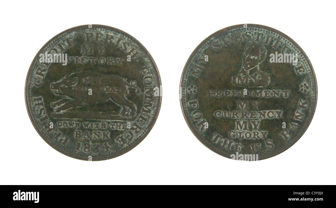 1834 Hard Times Token, complementare e retromarcia. Foto Stock