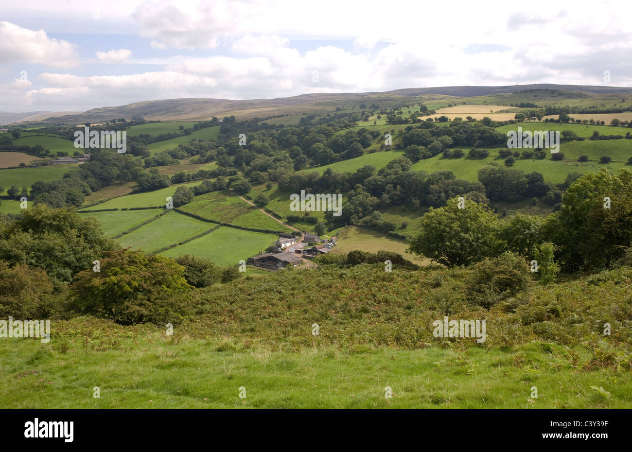 Parco Nazionale di Brecon Beacons, Galles, vista sud est da Carreg Cennen castle Foto Stock
