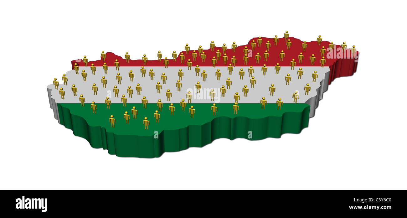 Mappa di Ungheria bandiera con molti astratti Persone illustrazione Foto Stock
