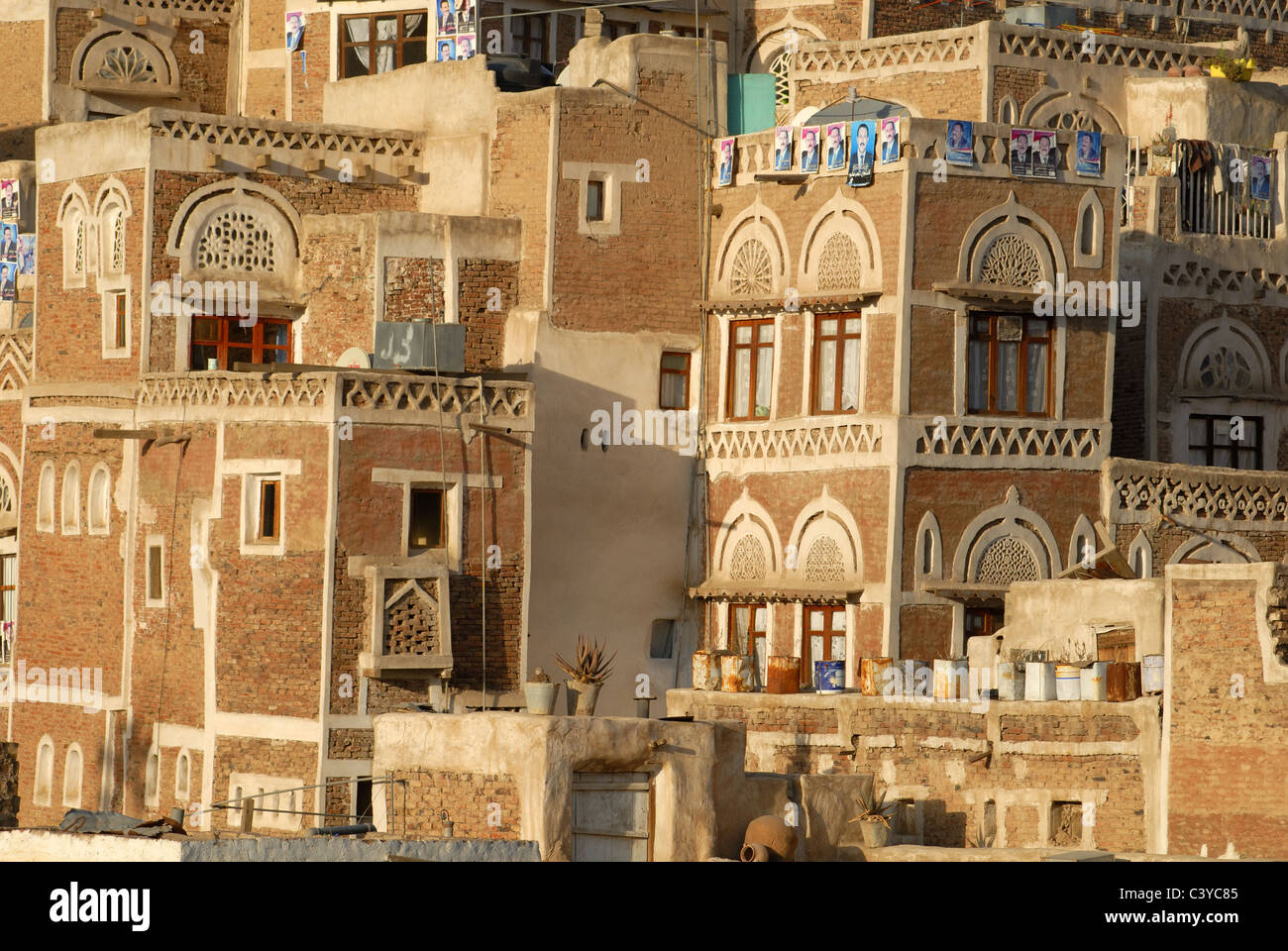Altstadt von Sana'a, Arabien, città vecchia, in Arabia, Arabian, architettura, edilizia, famoso, tetto, tetti, facciata, facciate di edifici, Foto Stock