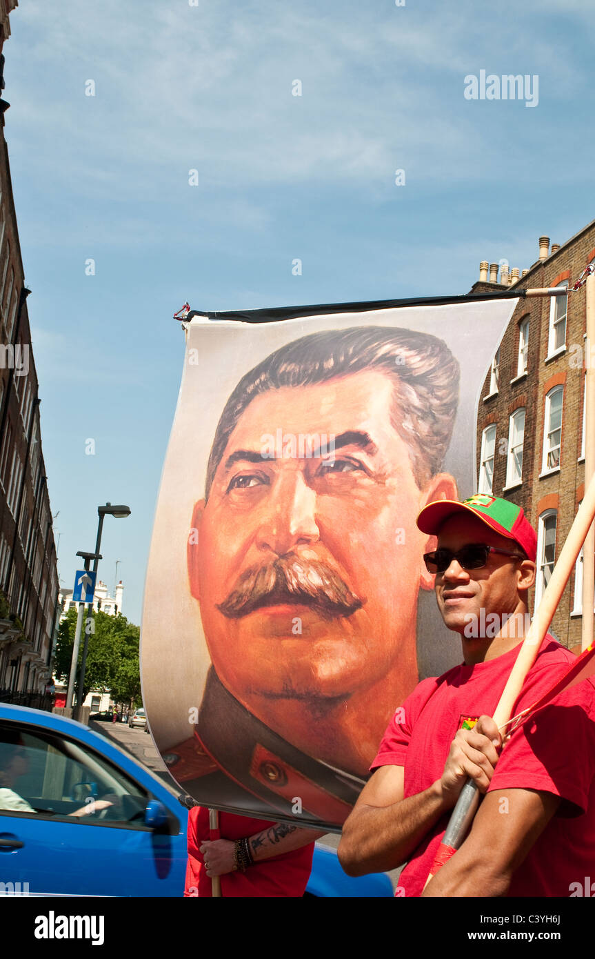 Giorno di maggio Parade, Stalin, immagine Partito Comunista della Gran Bretagna, Theobalds Road, Londra, Regno Unito, 2011 Foto Stock