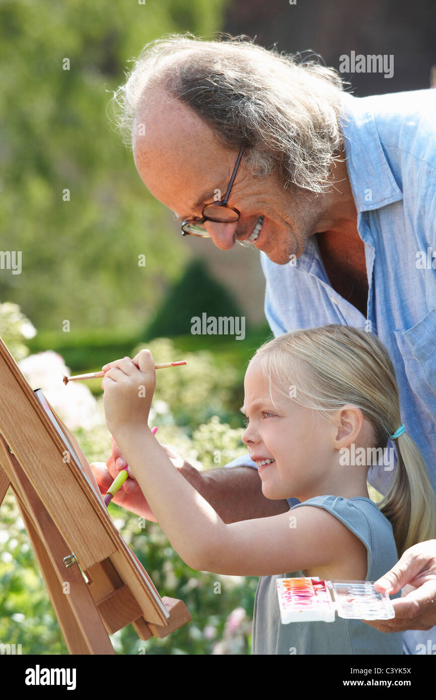 Nonno e nipote pittura Foto Stock