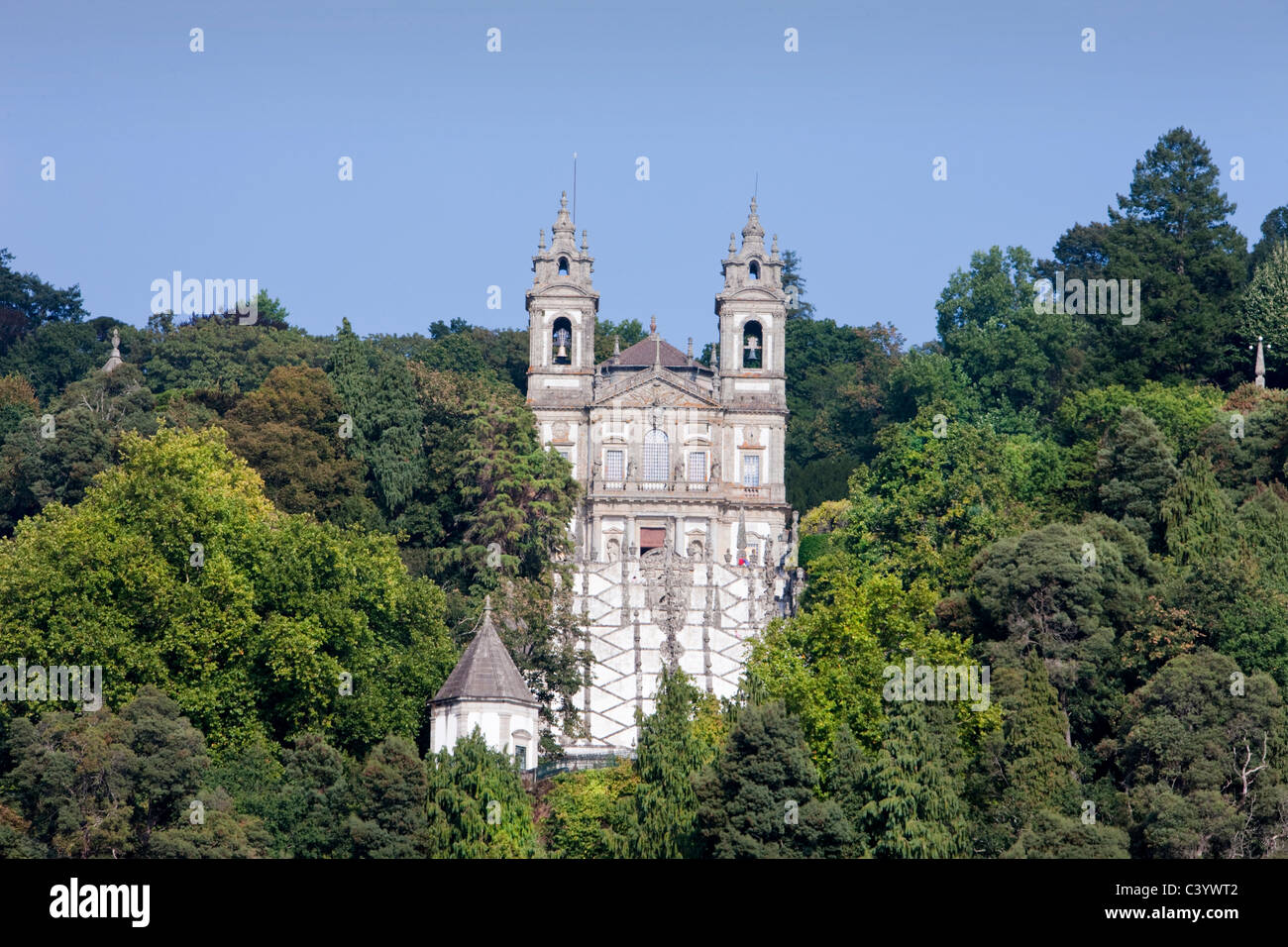 Il Portogallo, Europa, Braga, di Bom Jesus do Monte, chiesa, stair, turismo, alberi Foto Stock