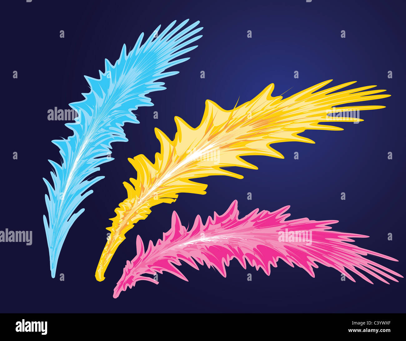 Set di penne di uccello. Abstract illustrazione decorativa. Foto Stock