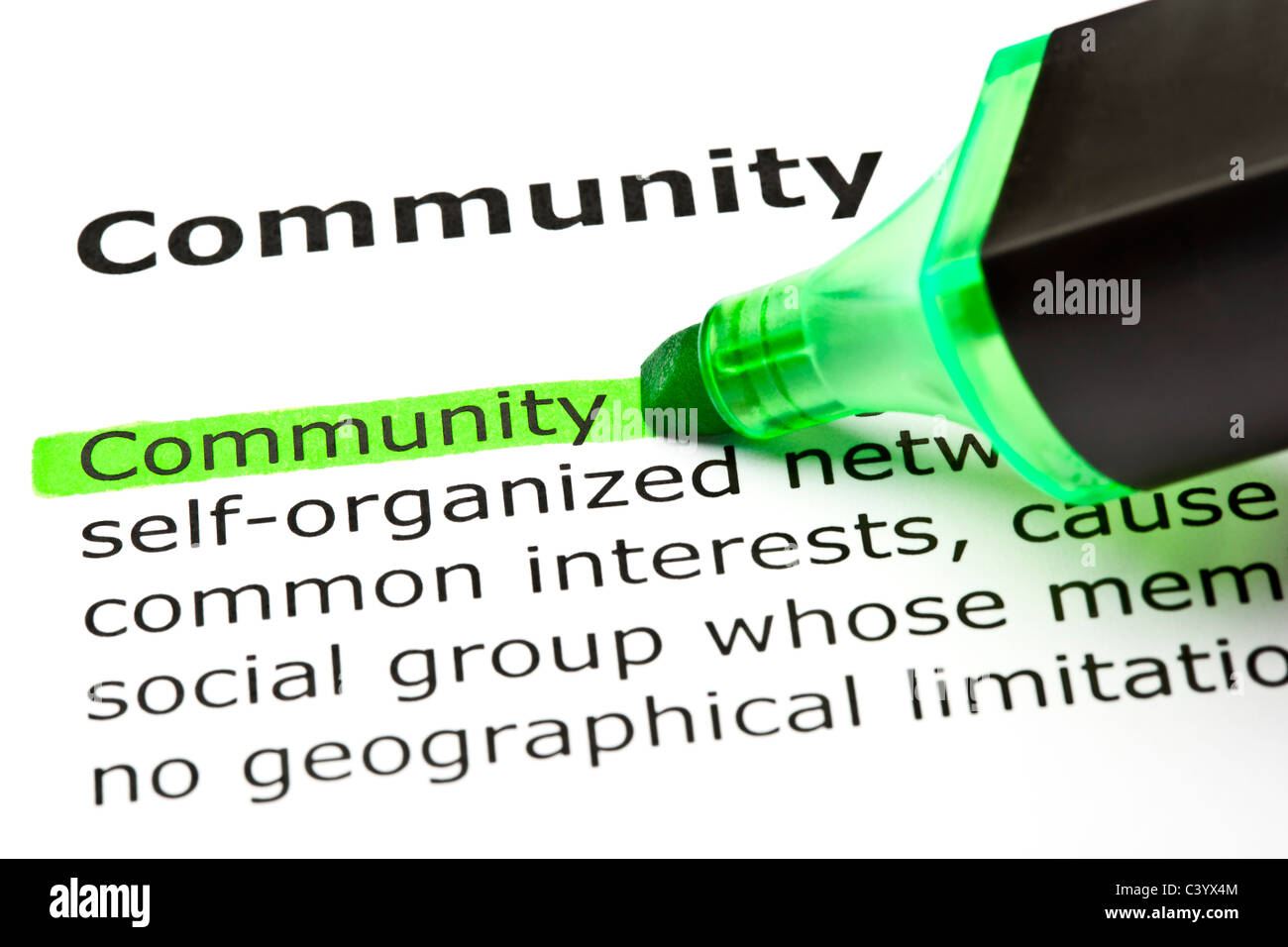 La parola 'Comunità' evidenziato in verde con pennarello Foto Stock
