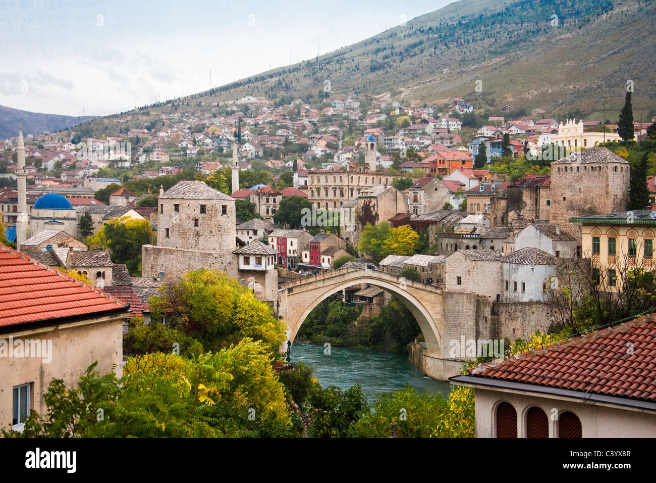 La Bosnia Erzegovina, Mostar, Mostar, città vecchia, il ponte, Foto Stock