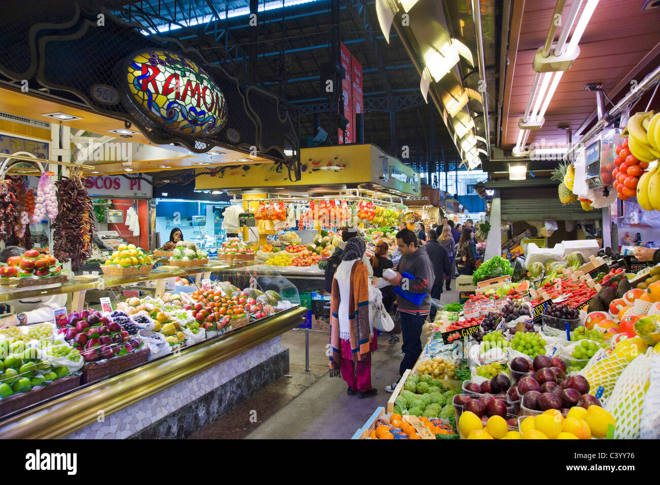 La Boqueria il mercato pubblico, La Rambla (Las Ramblas, Barcelona, Catalunya, Spagna Foto Stock