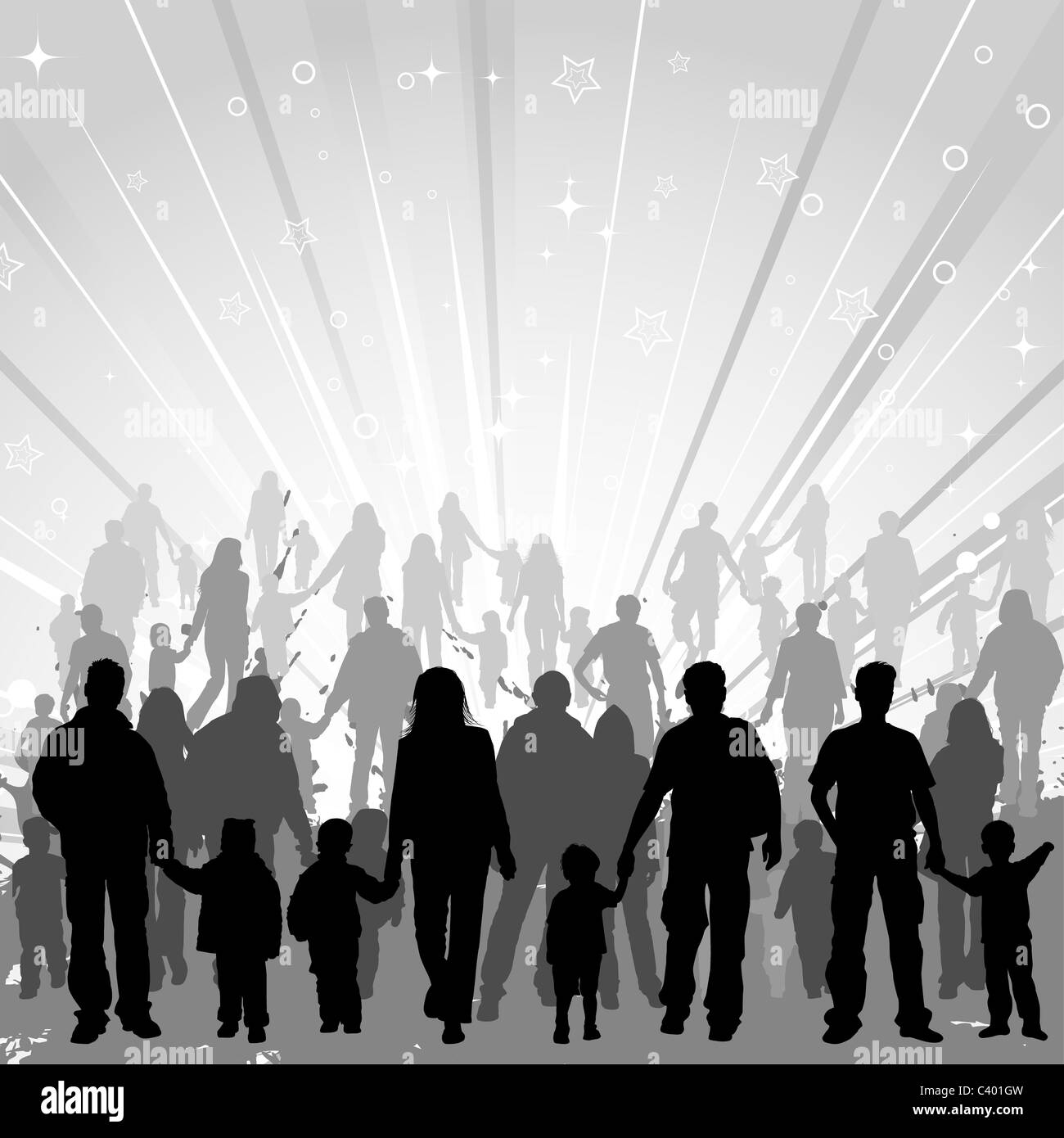 Grande raccolta di vettore sagome di genitori con bambini su sfondo decorativo, elemento per la progettazione Foto Stock