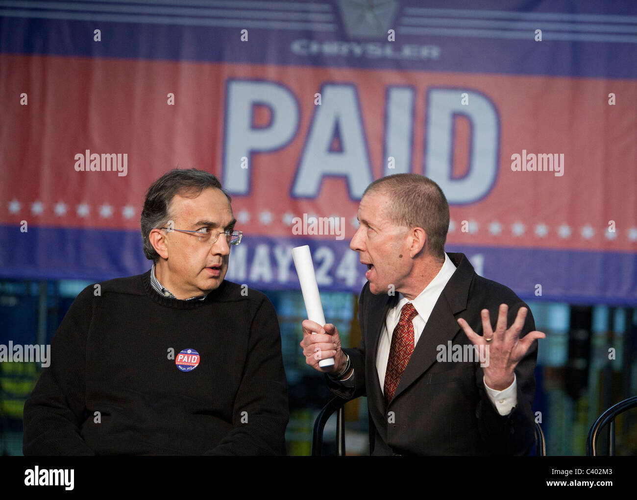 Chrysler celebra il rimborso dei prestiti governativi Foto Stock