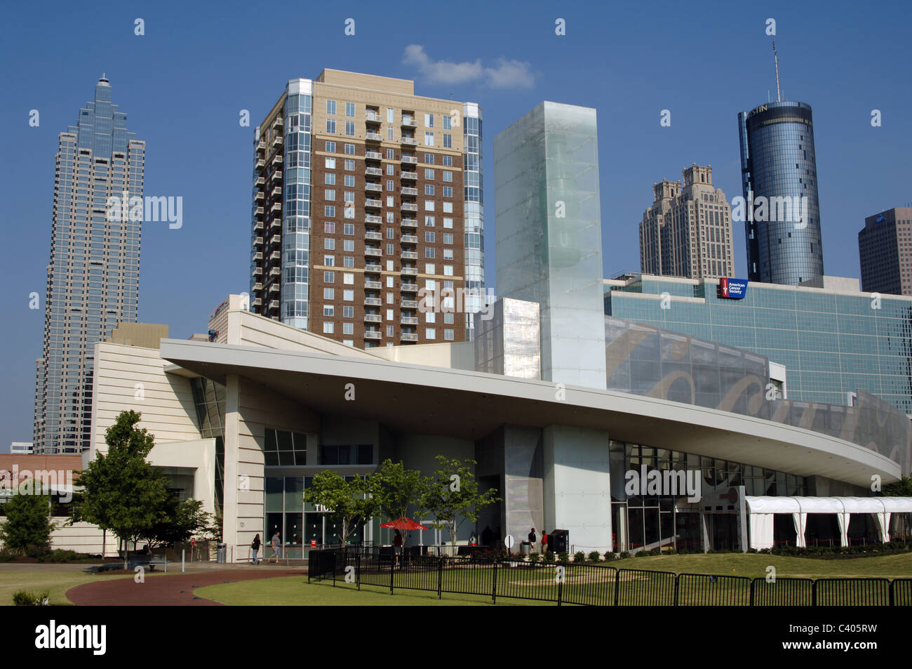 Mondo della Coca-Cola. Mostra permanente che presenta la storia della azienda Coca-Cola. Esterno. Pemberton posto. Atlanta. Stati Uniti d'America Foto Stock