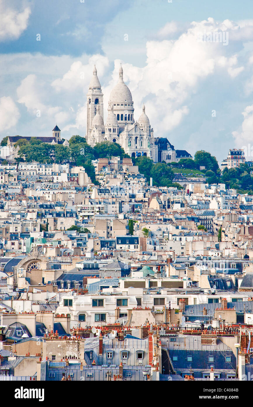 Francia, Europa, Parigi, da Montmartre e dal Sacré Coeur, chiesa, tetti, case, case, Foto Stock
