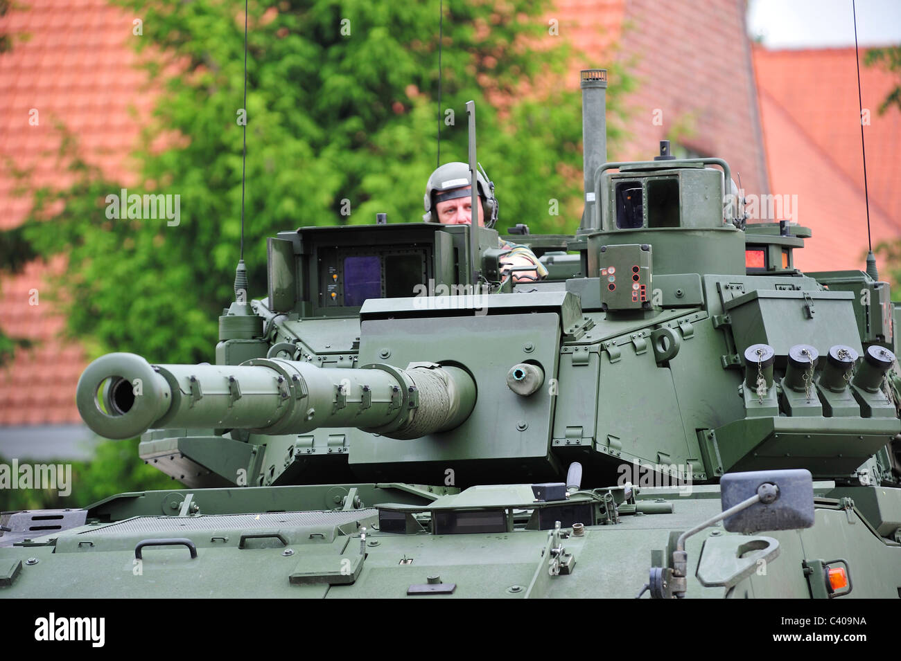Comandante in torretta di MOWAG Piranha IIIC combattimento blindati veicolo dell'esercito belga, Belgio Foto Stock