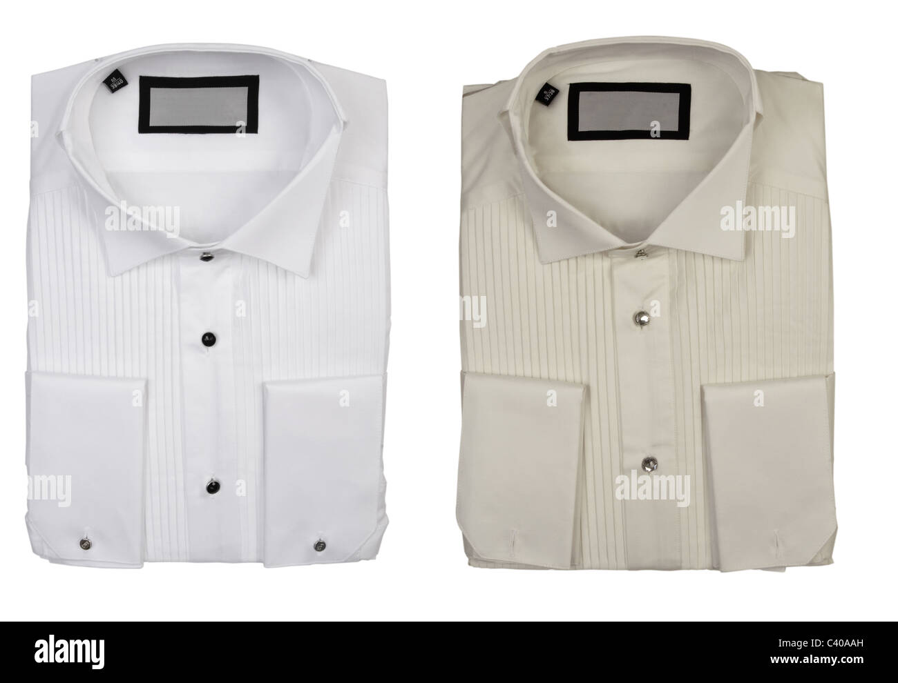 Due camicie di cotone isolati su sfondo bianco, concetto di eleganza Foto Stock