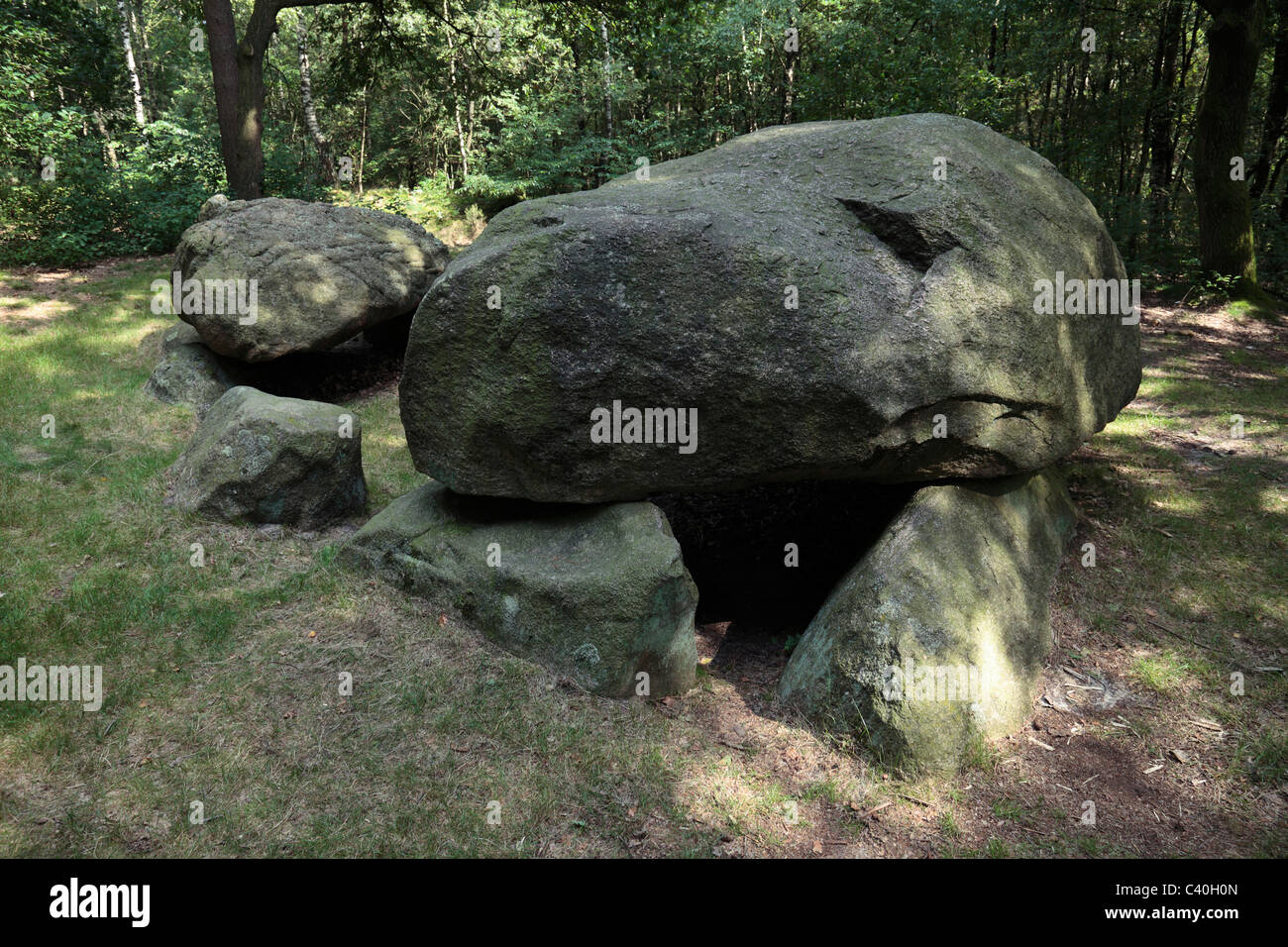 Cultura megalitica, civiltà megalitica, grande tomba di pietra, Meppen-Apeldorn, Emsland, Bassa Sassonia, Germania, Europa, pietre Foto Stock