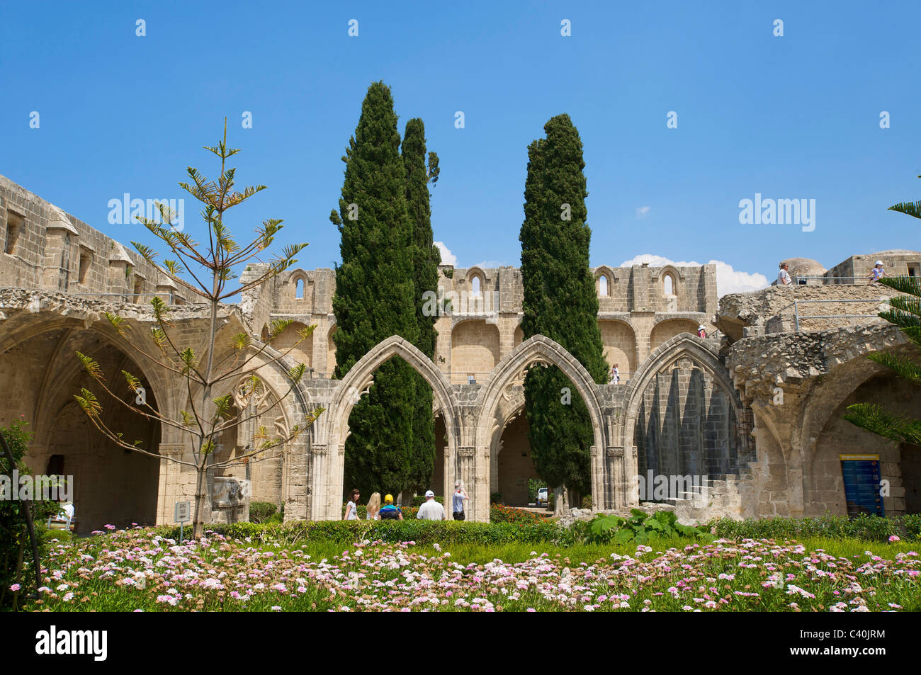 A nord di Cipro, Cipro, Europa, gotico, rovine, chiostro rovine, Belapais, Beylerbey, Foto Stock