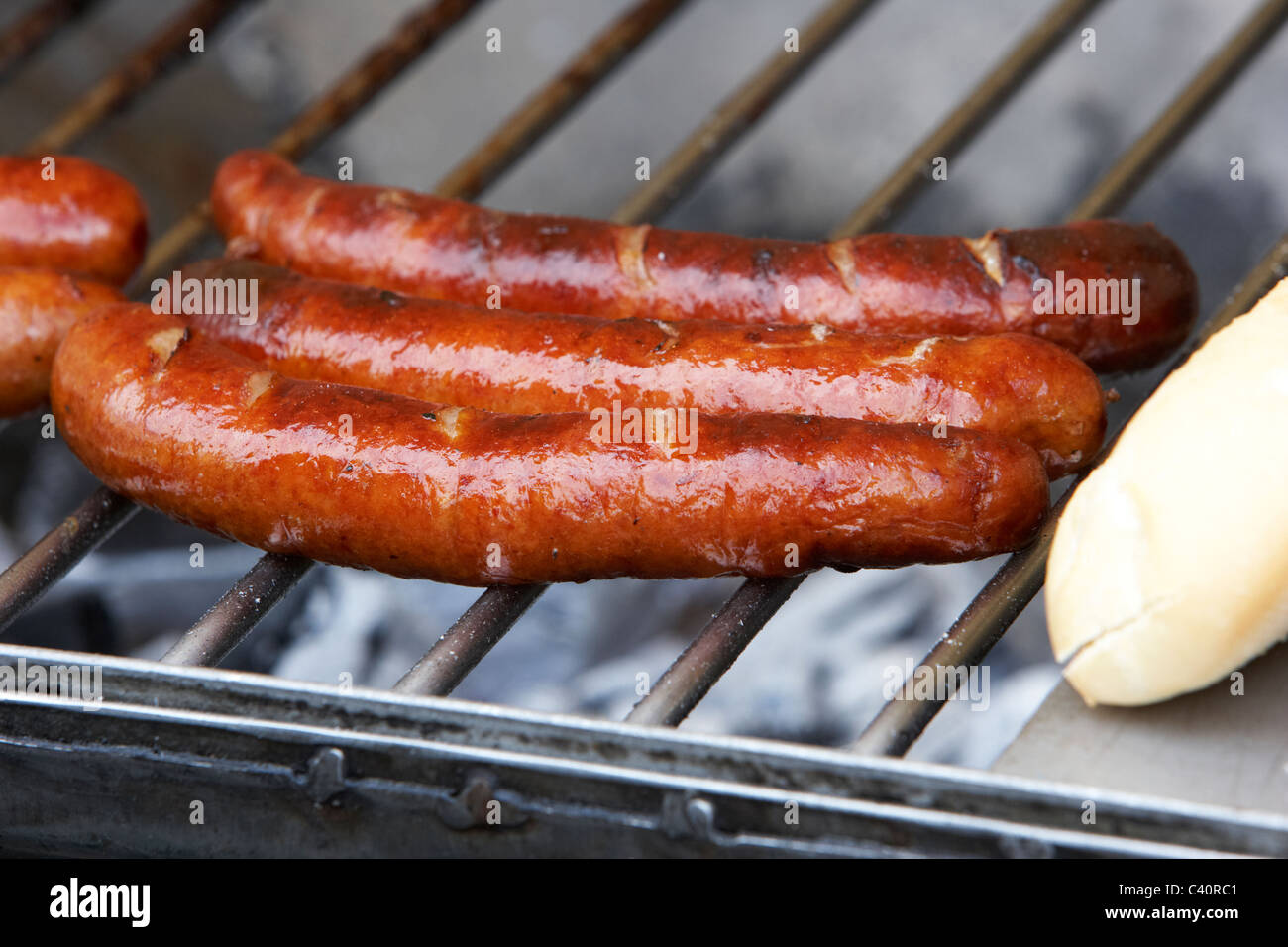 Polish kielbasa salsiccia barbecue su un grill Foto Stock