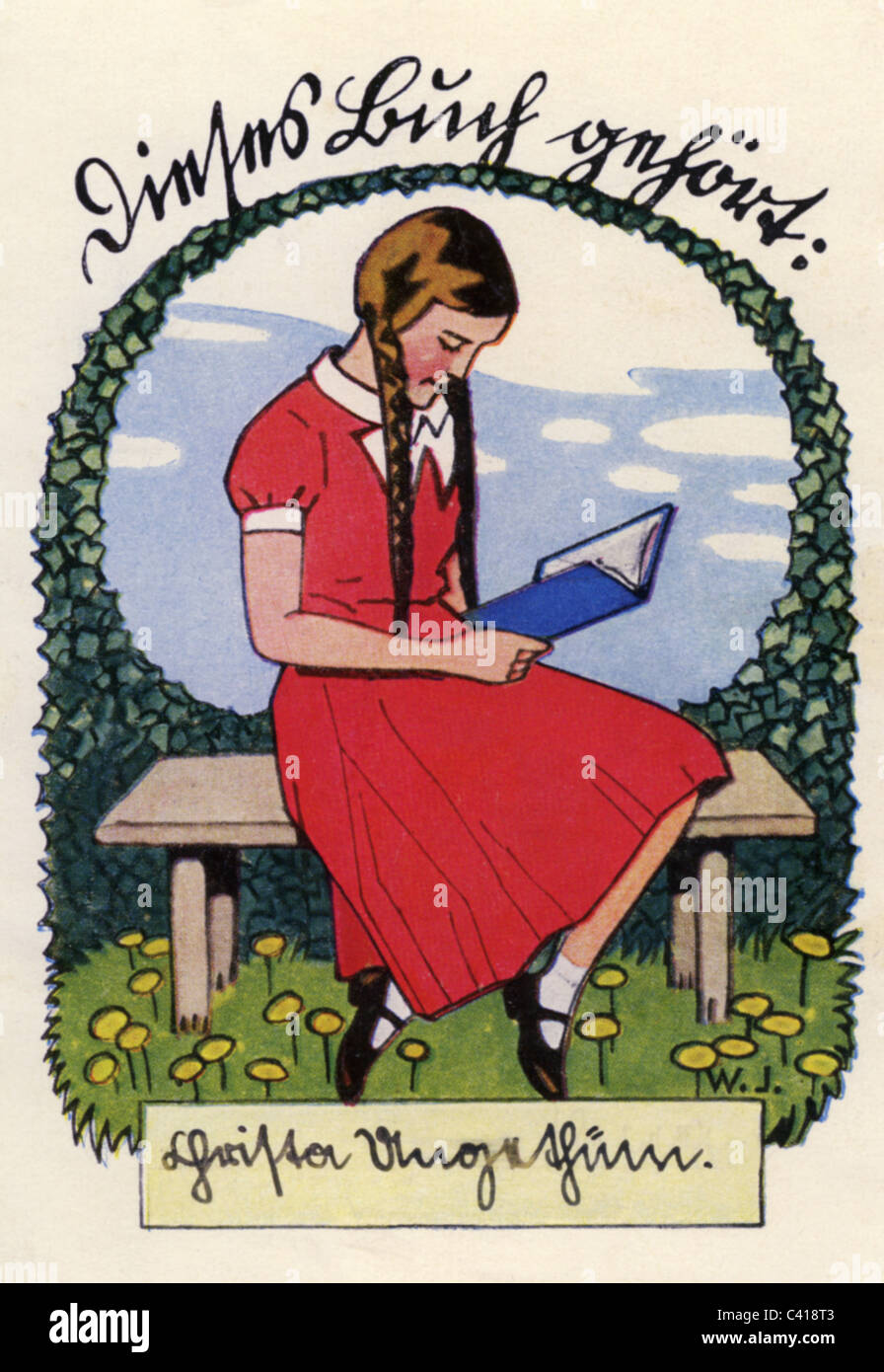 Kitsch / souvenir, ex libris, 'questo libro appartiene a Christa Ungethuem', circa 1900, diritti-aggiuntivi-clearences-non disponibile Foto Stock