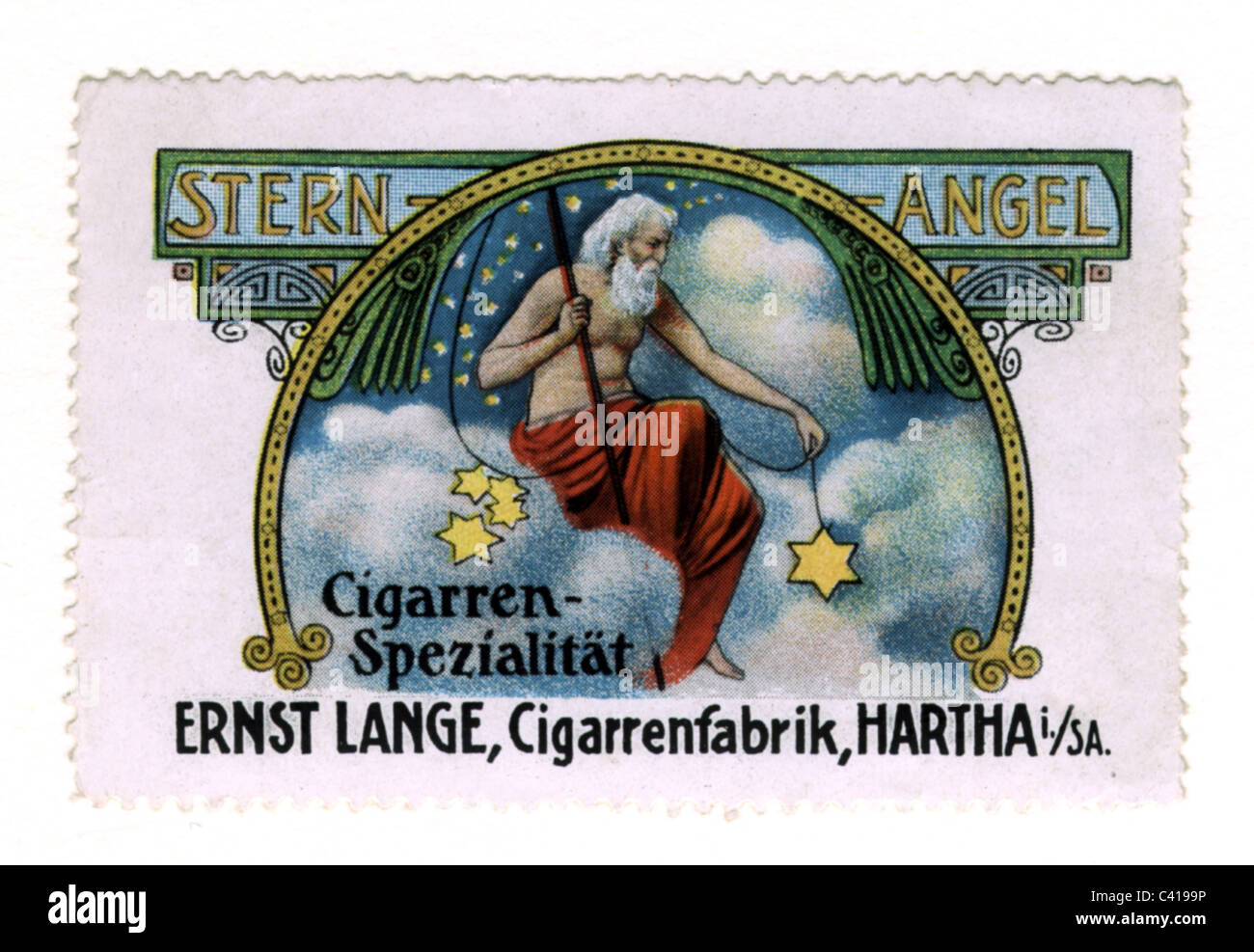 Pubblicità, tabacco, sigaro, sigari Sternangel Cigars, prodotto da Ernst Lange, Hartha/Sassonia, francobollo, circa 1910, diritti aggiuntivi-clearences-non disponibile Foto Stock