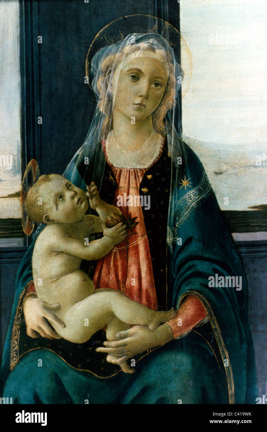Belle arti, Botticelli, Sandro (1445 - 1510), "Madonna con Bambino" (Madonna del Mare), il pannello dipinto, 40,3 x 28,4 cm, circa 1477 Foto Stock