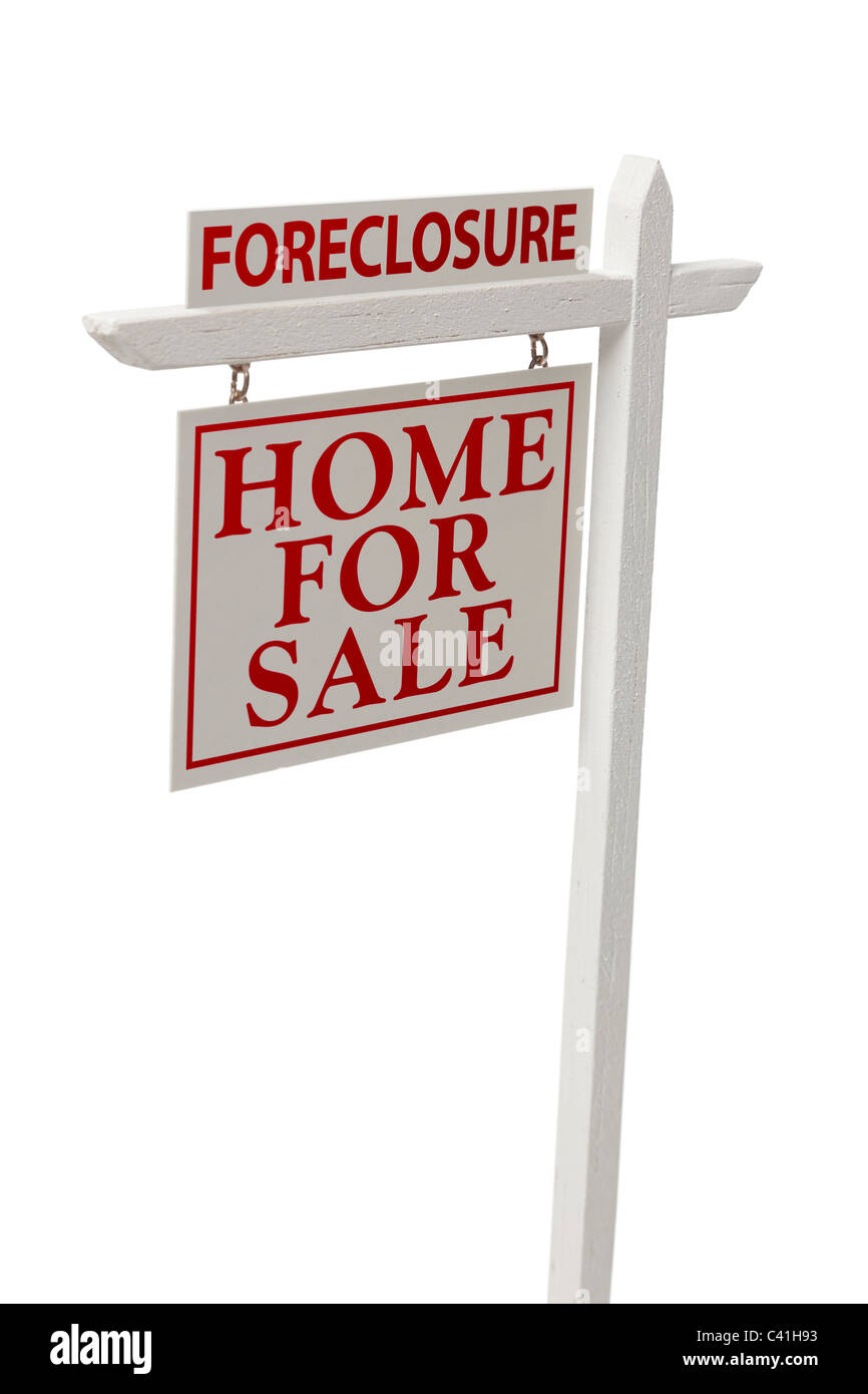 La preclusione per la vendita immobiliare di segno isolato su uno sfondo bianco con percorso di clipping. Foto Stock