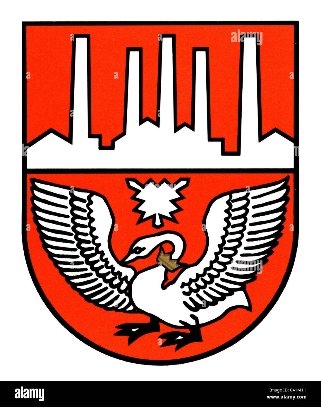 Stemma/emblemi,Neumuenster,city arms,Schleswig-Holstein,Germania,araldica,emblema,emblema,diritti,taglio,taglio,taglio,città,animale araldico,animali araldici,camino,fumetto,camini,cigno,uccello,uccelli,corona,produzione di corone,produzione di Holwig,produzione di Neumünster,produzione di fonderia,produzione di Holwig,produzione di Schwig,Germania,produzione di fonderia,produzione di Schwig,produzione di Schwig,produzione di Schwig,produzione di Schwig,produzione di Schwig,produzione di Schwig,produzione di Schwig,produzione di Schwig,produzione di Schwig,produzione di Schwig,produzione di Schwig,produzione di Schwig,produzione di Schwig,produzione di Schwig,produzione di Foto Stock